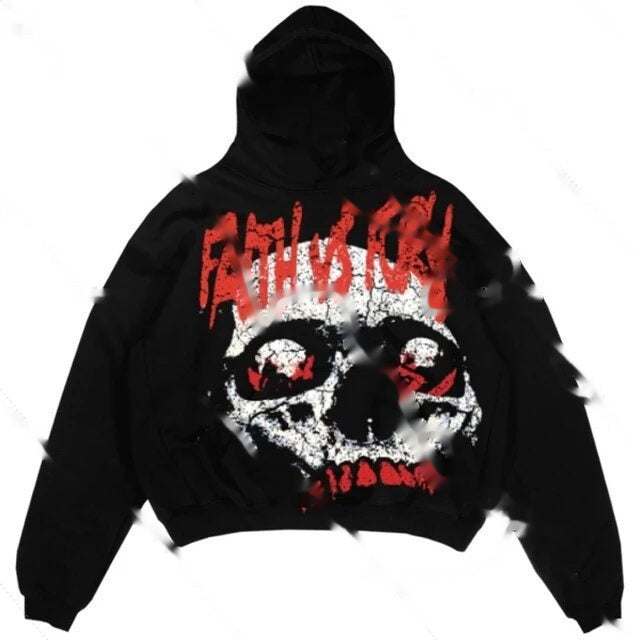 Black Letter Streetwear Hoodie with red and white skull graphic design for youth, available in multiple styles and sizes M to XXL